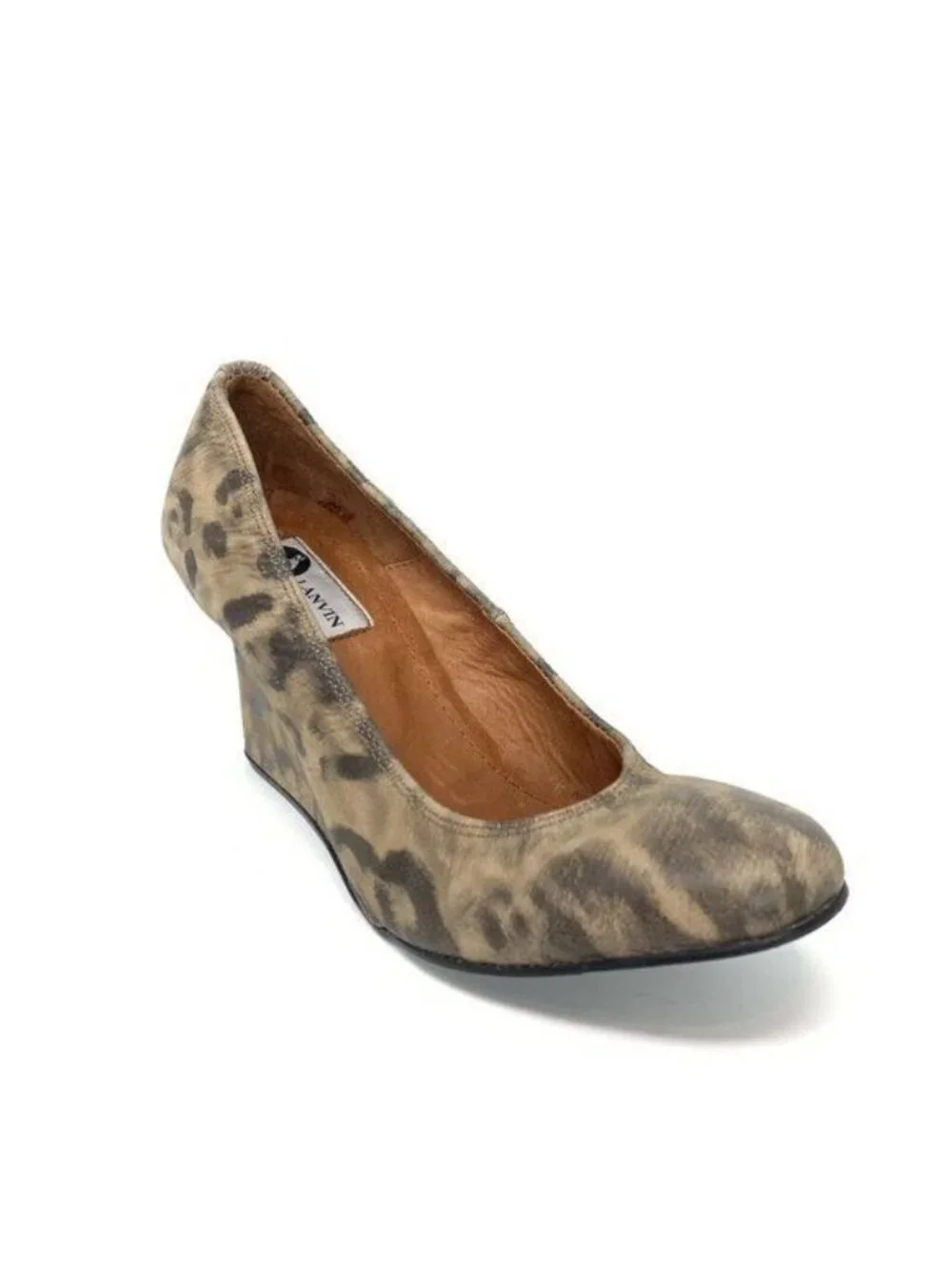 Lanvin Leopard Print Wedge Heels Round Toe Size 39 Leather Sole Made In Italy